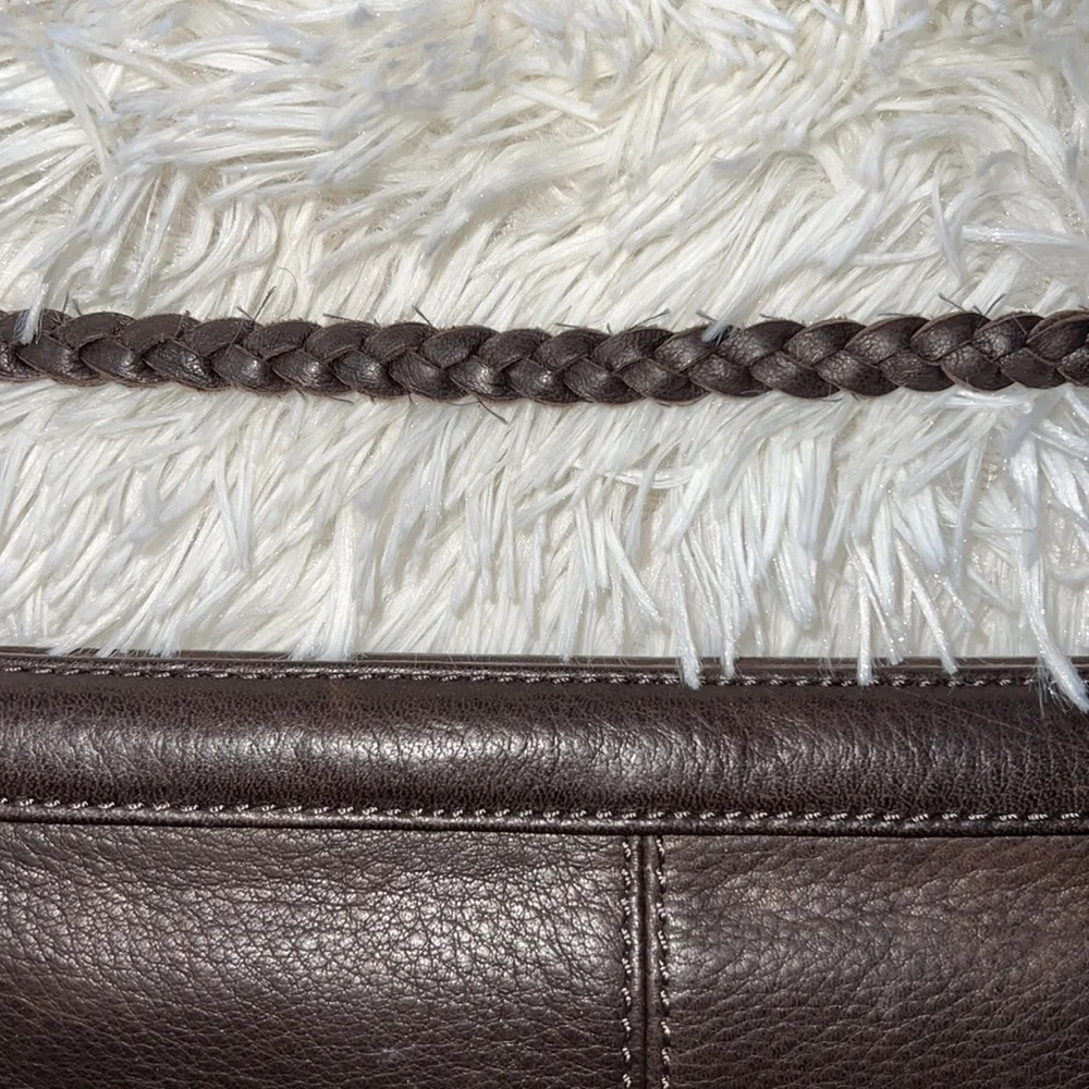 SIGRID OLSEN LEATHER brown clutch with shoulder strap - Picture 7 of 13